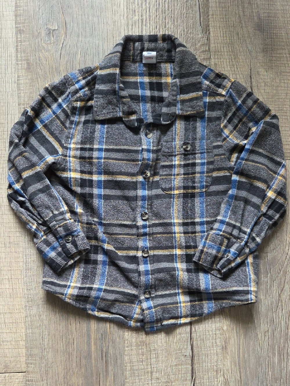 Old Navy Gray Plaid Shirt with Blue and Yellow Stripes
